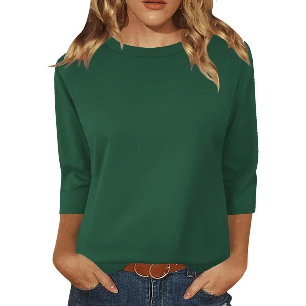 Women Sweatshirt 3/4 Sleeve Round Neck Loose Casual Tunic Top Fashion